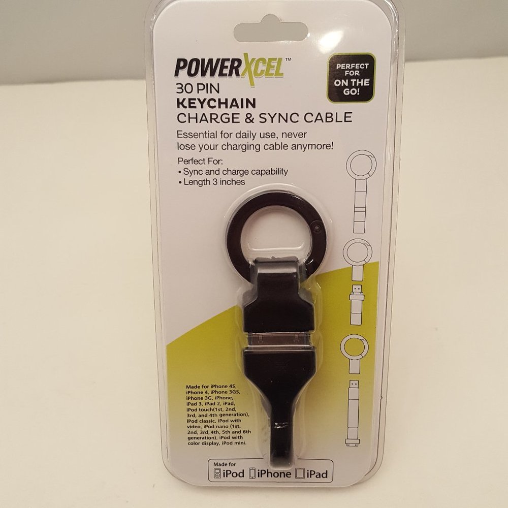 30-Pin Keychain Charge Sync Cable iPod iPhone iPad by  PowerXcel  🆕